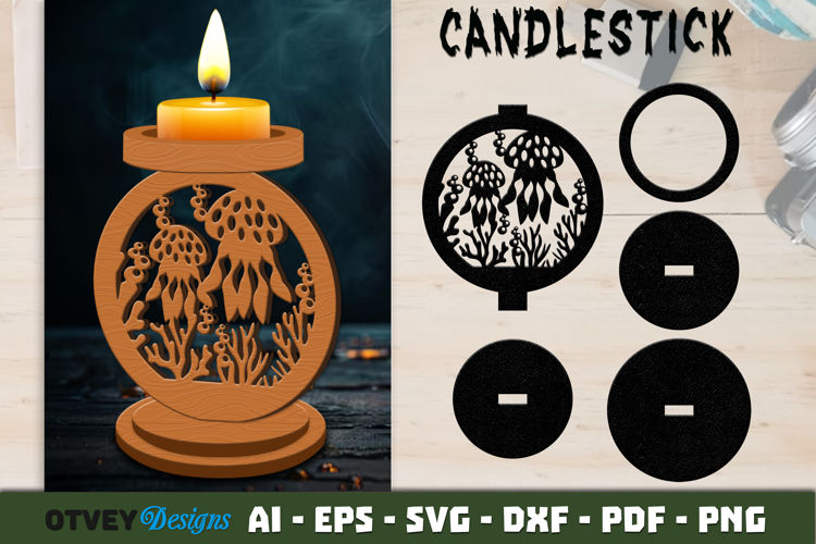 Sea Animals Scene Candlestick Lasercut