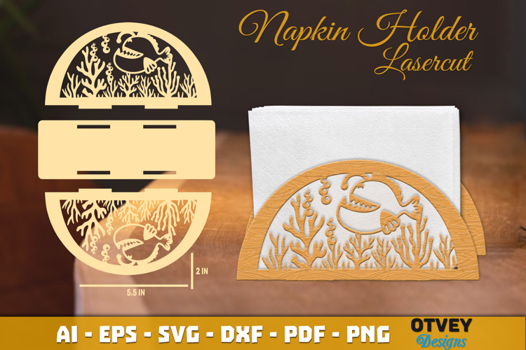 Sea Animals Scene Napkin Holder Lasercut