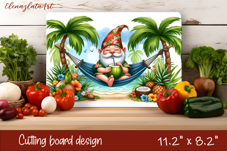 Cute animal cutting board sublimation, sea Palm tree beach example image 1