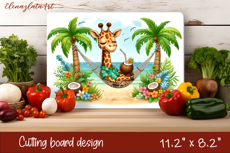Cute animal cutting board sublimation, sea Palm tree beach example image 1