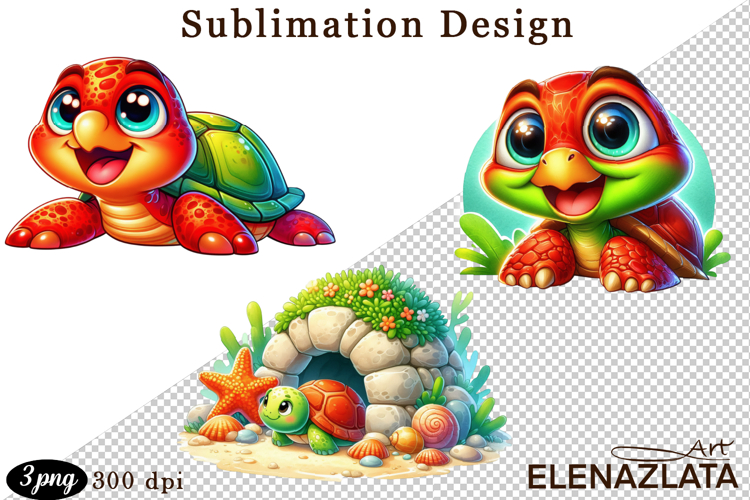 Watercolor baby turtle clipart. Cute sea illustrations