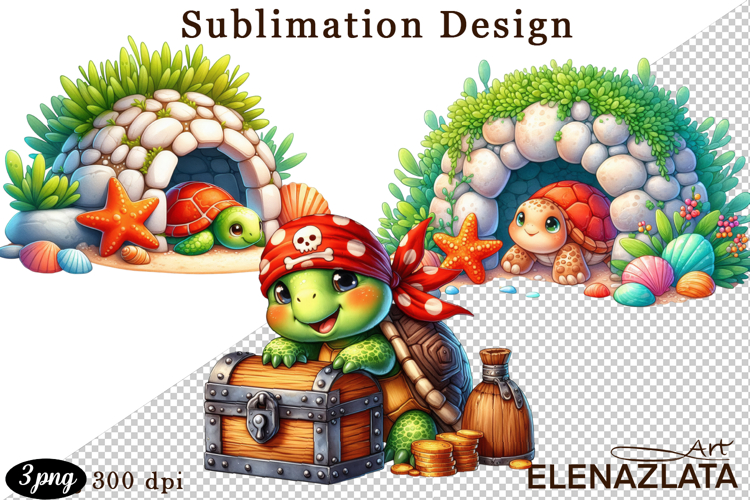 Watercolor baby turtle clipart. Cute sea illustrations