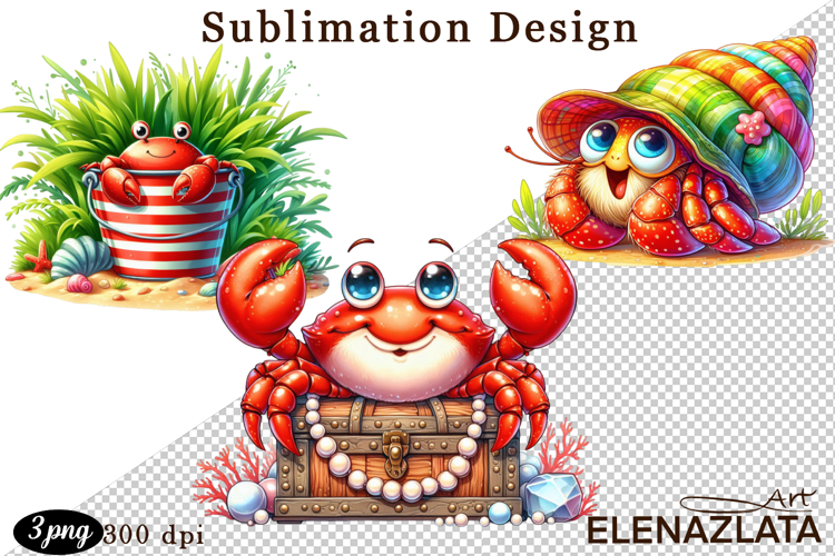 Watercolor baby crab clipart. Cute crab illustrations