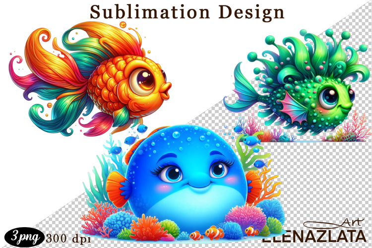 Watercolor baby golden fish clipart. Cute fish illustrations