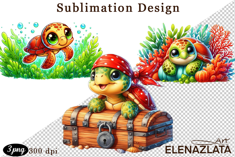 Watercolor baby turtle clipart. Cute sea illustrations