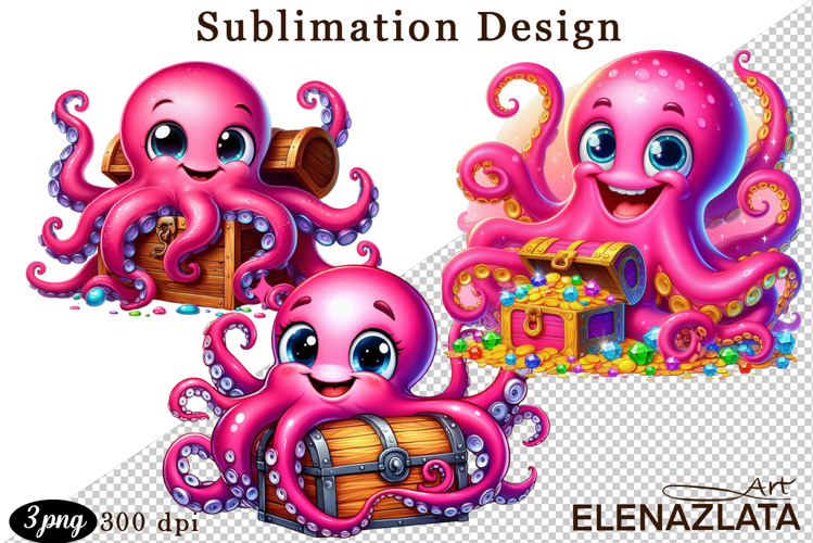 Watercolor baby octopus clipart. Cute sea illustrations