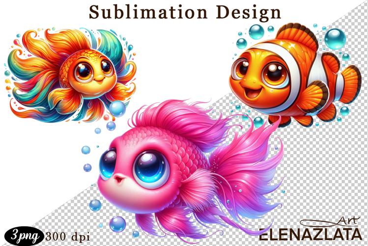 Watercolor baby golden fish clipart. Cute fish illustrations