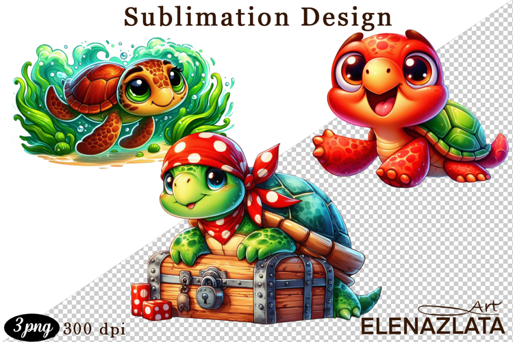 Watercolor baby turtle clipart. Cute sea illustrations