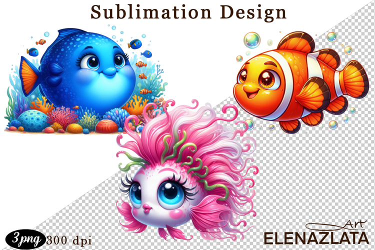 Watercolor baby golden fish clipart. Cute fish illustrations