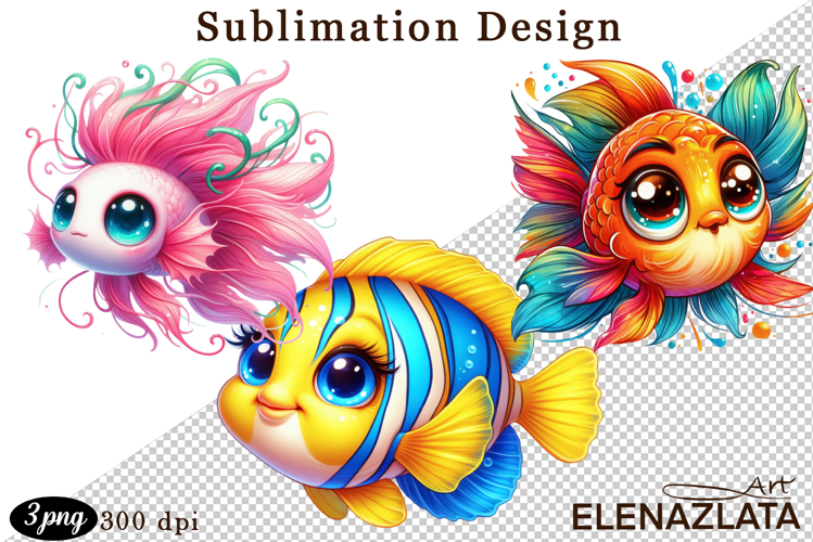 Watercolor baby golden fish clipart. Cute fish illustrations