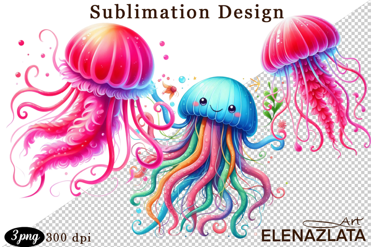 Watercolor baby jellyfish clipart. Cute sea illustrations