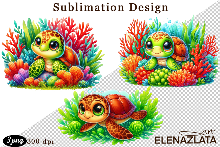 Watercolor baby turtle clipart. Cute sea illustrations