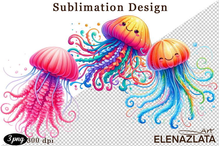 Watercolor baby jellyfish clipart. Cute sea illustrations