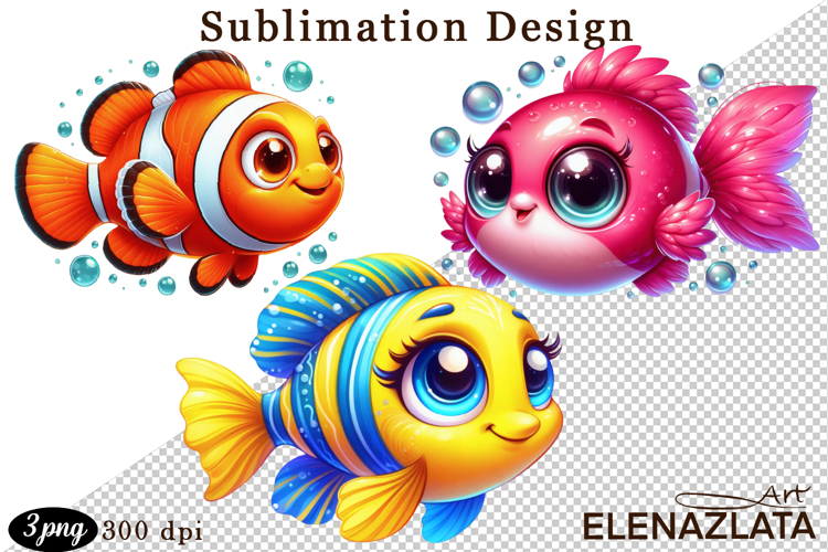 Watercolor baby golden fish clipart. Cute fish illustrations