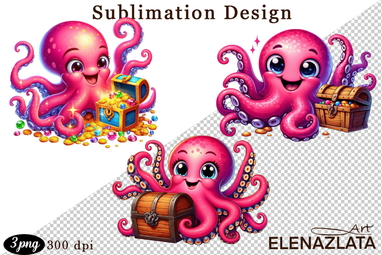 Watercolor baby octopus clipart. Cute sea illustrations