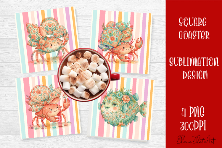 Coastal Sea Life Square Coaster PNG | Ocean Animal