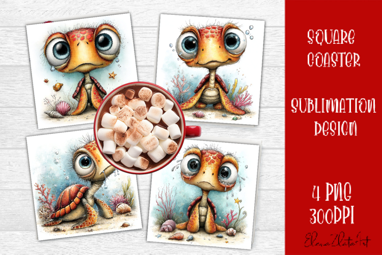 Turtleh square coaster sublimation PNG design