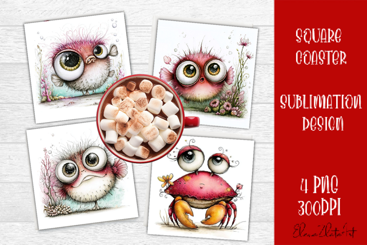 Baby fish square coaster sublimation PNG design