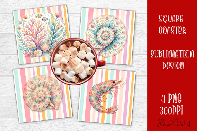 Coastal Sea Life Square Coaster PNG | Ocean Animal