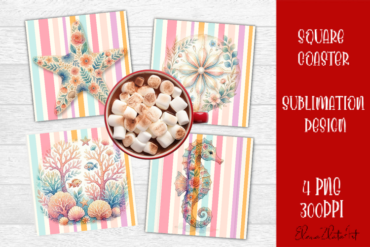 Coastal Sea Life Square Coaster PNG | Ocean Animal