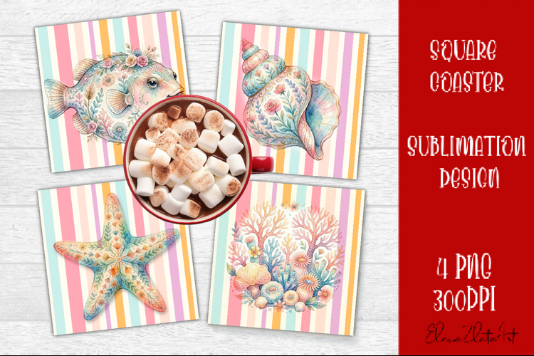 Coastal Sea Life Square Coaster PNG | Ocean Animal