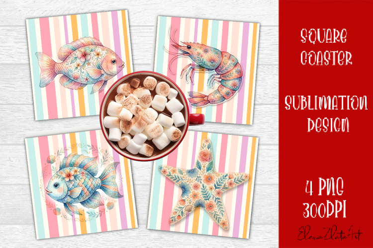 Coastal Sea Life Square Coaster PNG | Ocean Animal