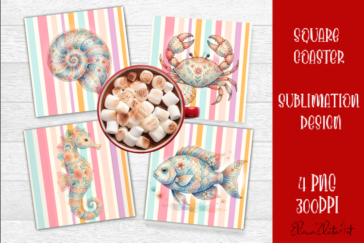 Coastal Sea Life Square Coaster PNG | Ocean Animal
