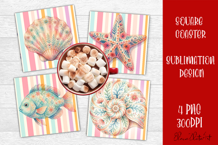 Coastal Sea Life Square Coaster PNG | Ocean Animal