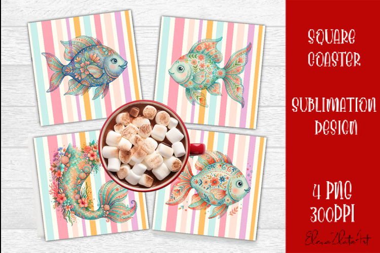 Coastal Sea Life Square Coaster PNG | Ocean Animal