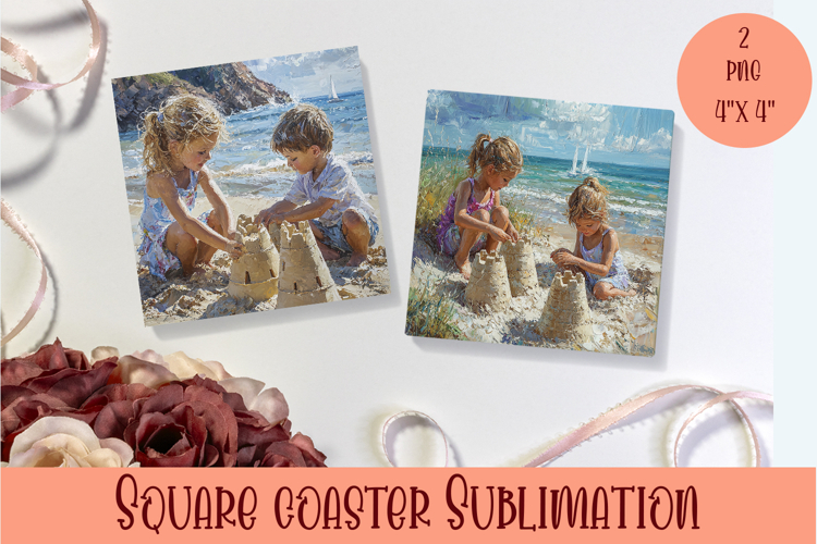 Sea Square Coaster Sublimation Design