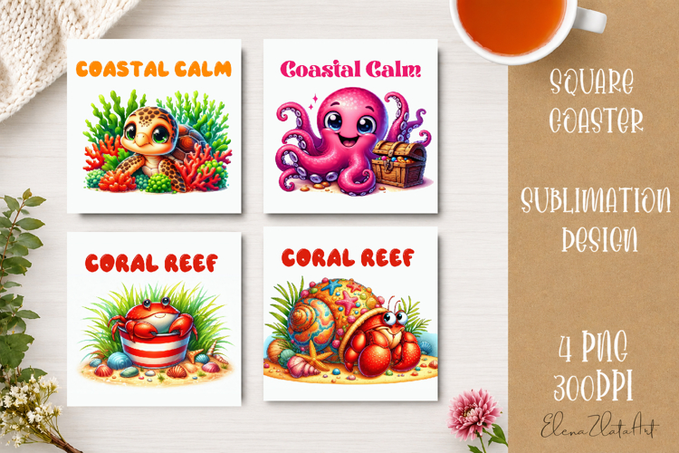 Beach Coaster Sublimation. Sea Coaster Design