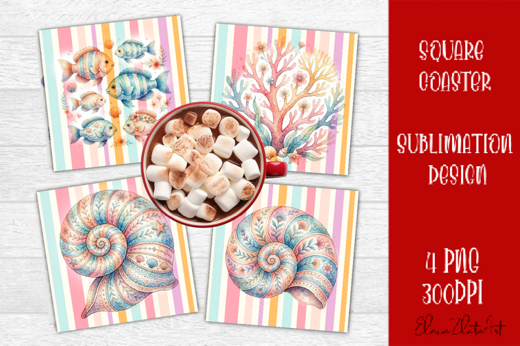 Coastal Sea Life Square Coaster PNG | Ocean Animal