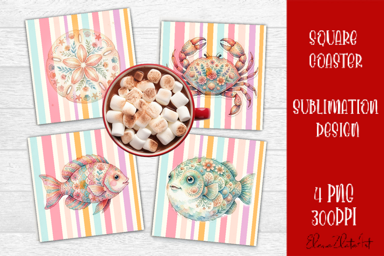 Coastal Sea Life Square Coaster PNG | Ocean Animal