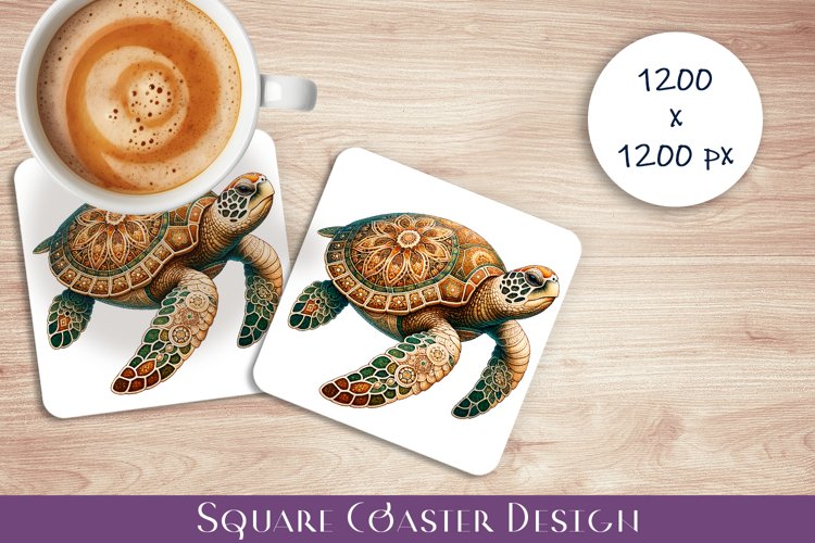 Turtleh square coaster sublimation PNG design