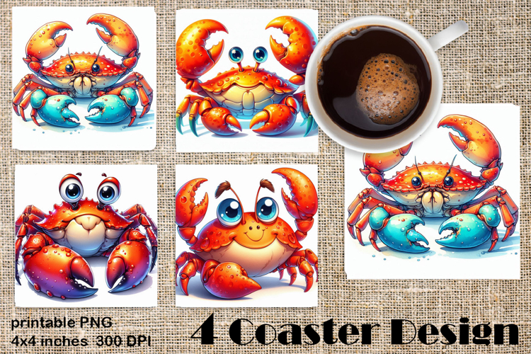 Sea crab square coaster sublimation PNG design