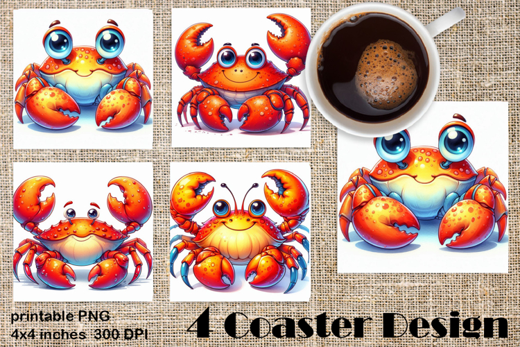 Sea crab square coaster sublimation PNG design