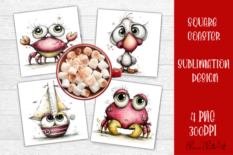 Sea crab square coaster sublimation PNG design example image 1