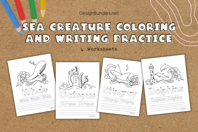 Sea Creature Educational Coloring and Writing Practice