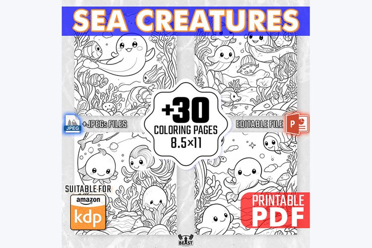 30 Sea Creatures Coloring Pages for Kids Adult Coloring Book