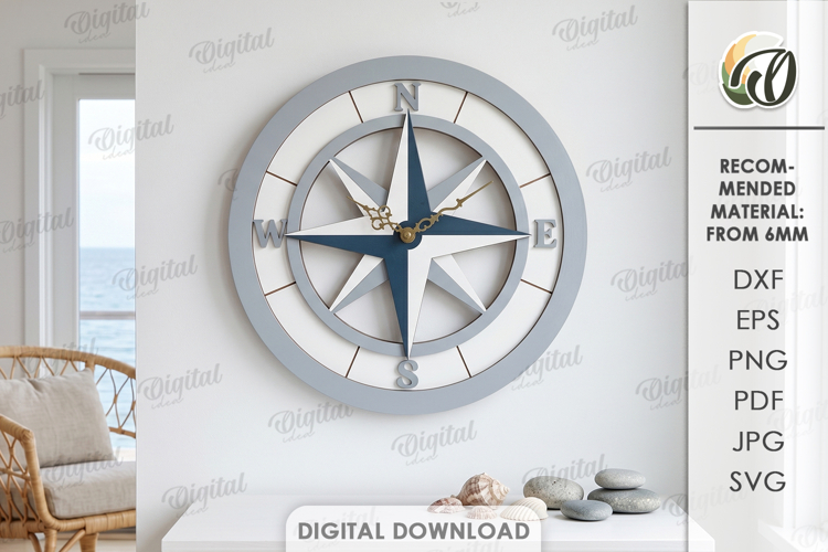 Sea Home Decor Laser Cut. Wall Decor. Compass SVG