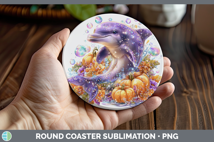 Sea Halloween Dolphin Round Coaster Sublimation Coaster Desi