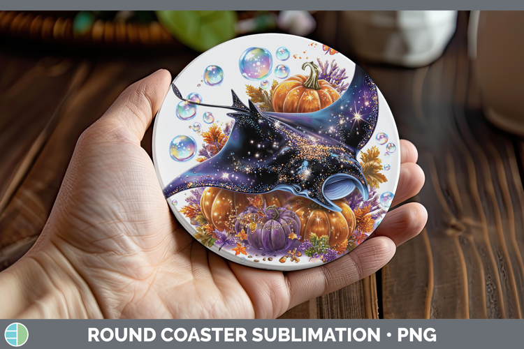 Sea Halloween Manta Ray Round Coaster Sublimation Coaster De