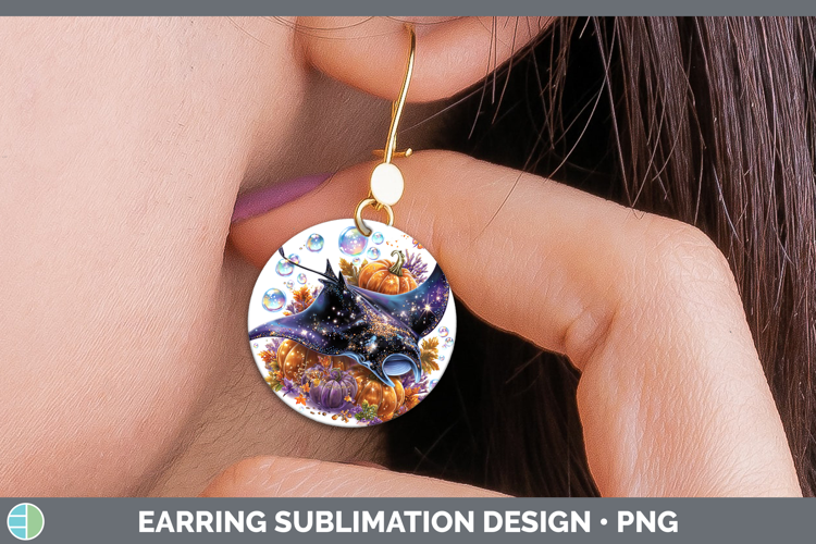 Sea Halloween Manta Ray Round Earrings Sublimation Earrings
