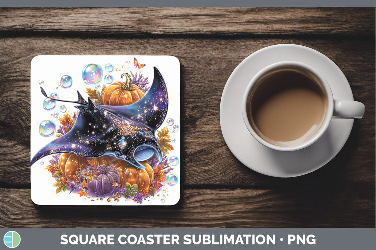 Sea Halloween Manta Ray Square Coaster Sublimation Coaster D