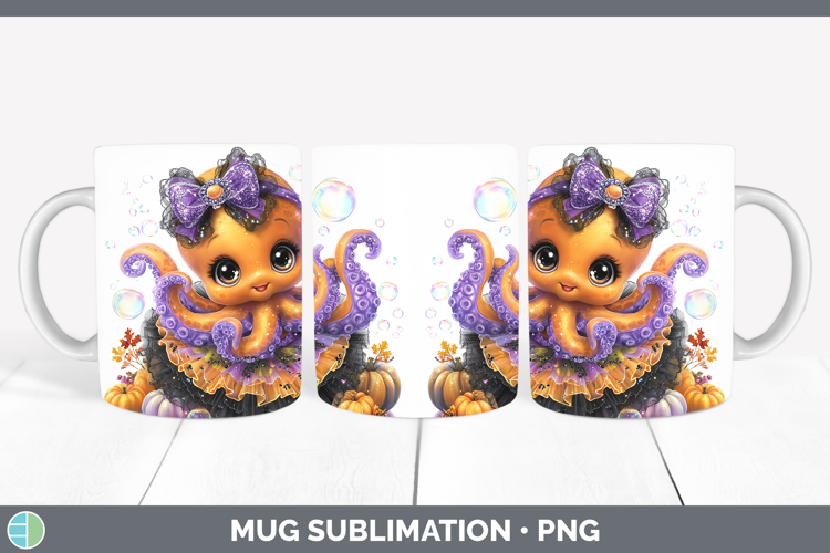 Sea Halloween Octopus Mug Wrap Sublimation Coffee Cup Design