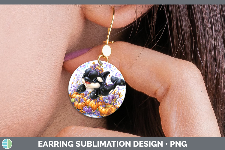 Sea Halloween Orca Round Earrings Sublimation Earrings Desig