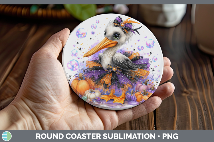 Sea Halloween Pelican Round Coaster Sublimation Coaster Desi
