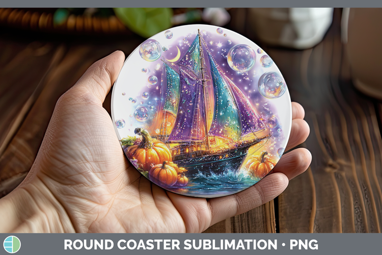 Sea Halloween Sailboat Round Coaster Sublimation Coaster Des