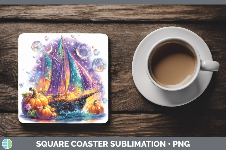 Sea Halloween Sailboat Square Coaster Sublimation Coaster De