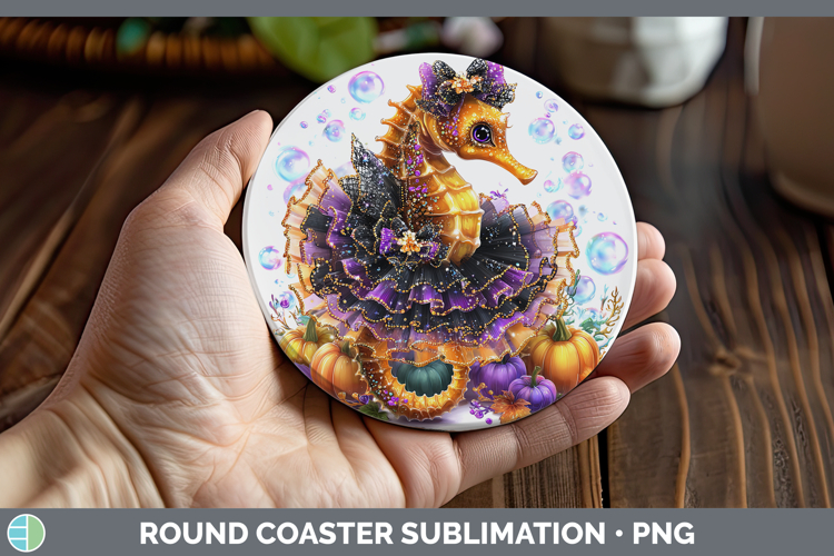 Sea Halloween Seahorse Round Coaster Sublimation Coaster Des